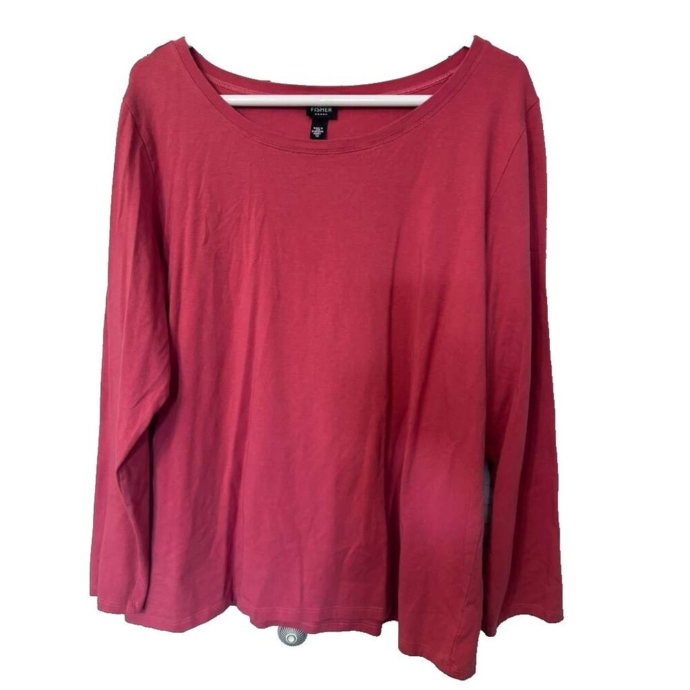 Eileen Fisher Organic Cotton Round Neck Top Women's 1XL Salmon Pink Long Sleeves